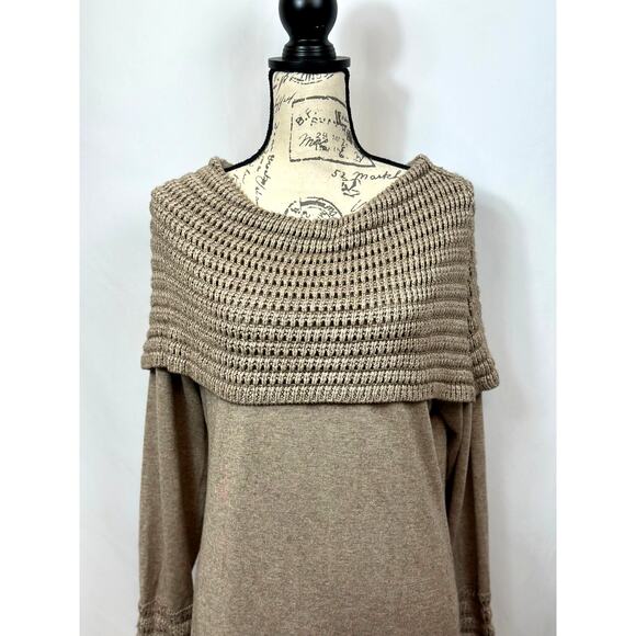 Philosophy Cowl Neck Crochet Overlay with Matching Cuffs Dress Taupe XL - Picture 5 of 15